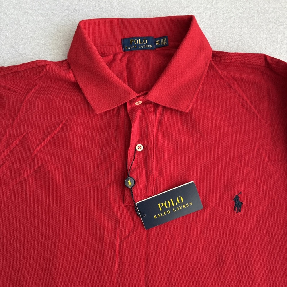 Polo Ralph Lauren Mens XLT Long Sleeve Polo Shirt Red Pique Preppy Old Money